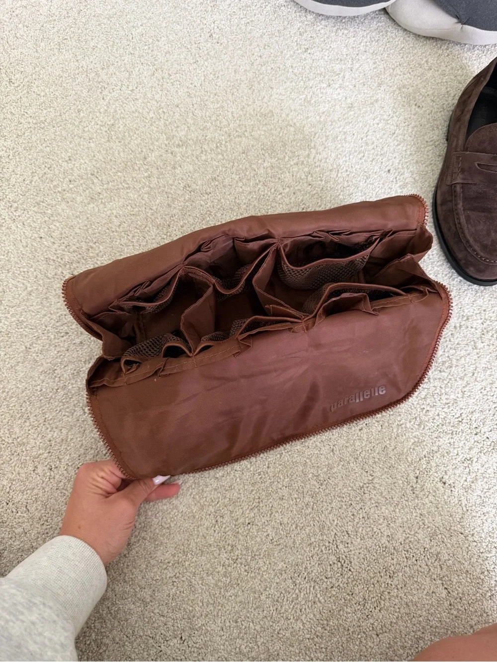 Vicuna The Large Traveller Fold-Down Makeup Bag in Vicuna Brown - Picture 7 of 7